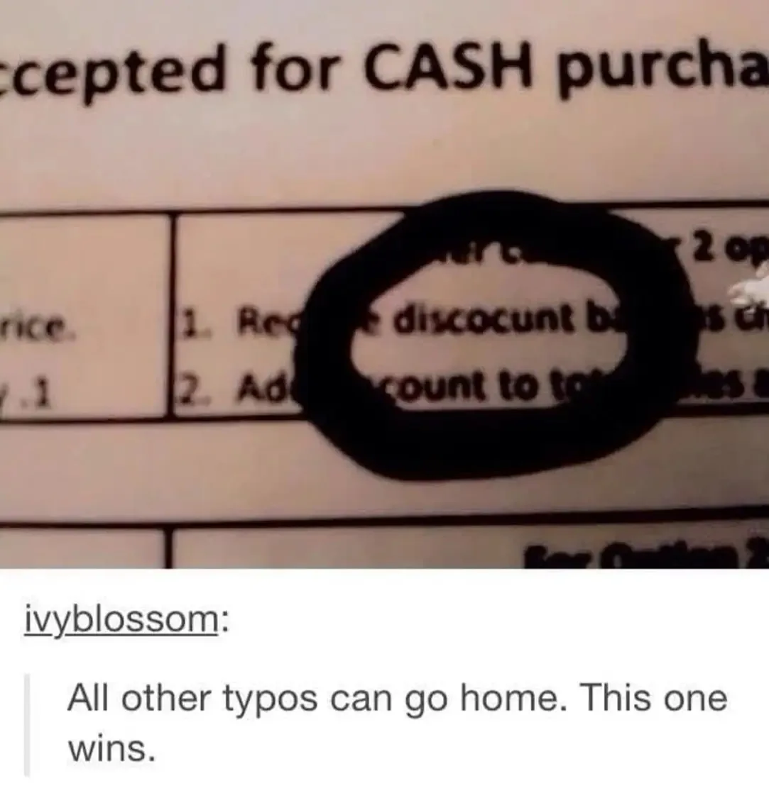 A close-up of a blurry printed form with a large black circle drawn around a typo. The circled text reads '1. Receive…
