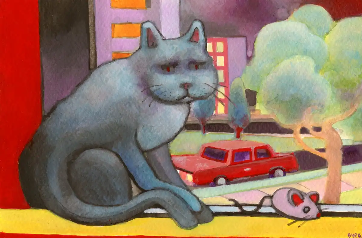 The Adorable Blue Cat and Its Playful Toy Mouse