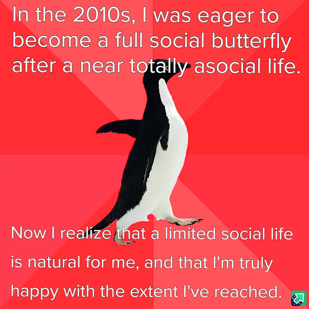 A black-and-white penguin walks against a red background with white text overlaid in two sections. The top text reads 'In…
