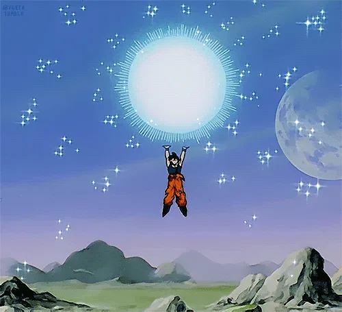The image shows six panels of the anime character Goku from Dragon Ball, depicted in a desert landscape with mountains…