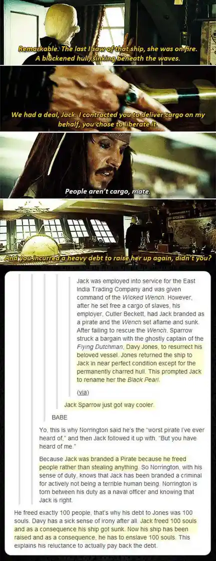 A meme collage from the Pirates of the Caribbean film series showing Jack Sparrow and Captain Norrington in dialogue about a…
