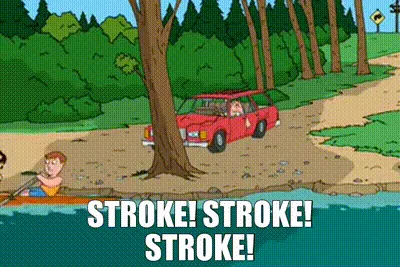 A cartoon sequence shows a red car stuck in mud near a riverbank. In the first frame, one boy rows a boat. In the next, two…