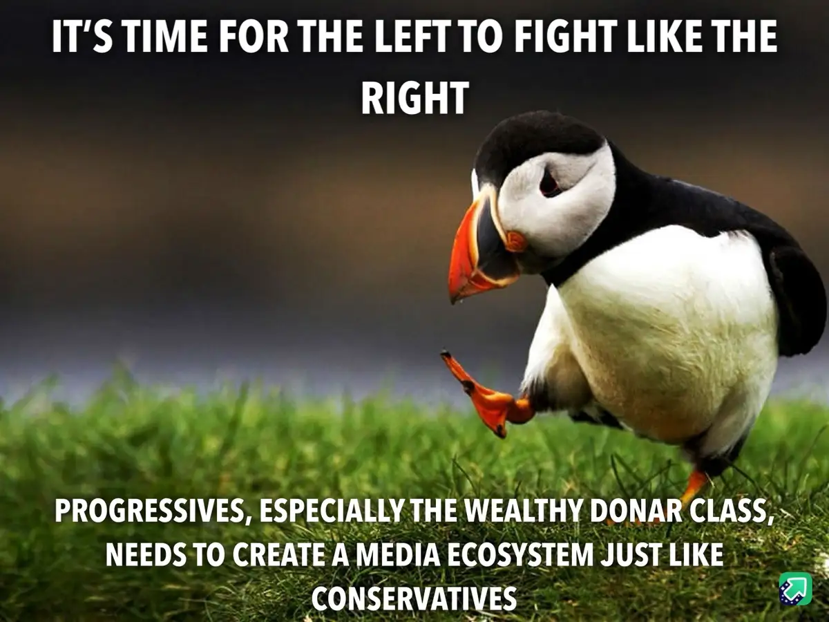 A photograph of a puffin standing on green grass with a blurred background, looking determinedly forward. White bold text at…