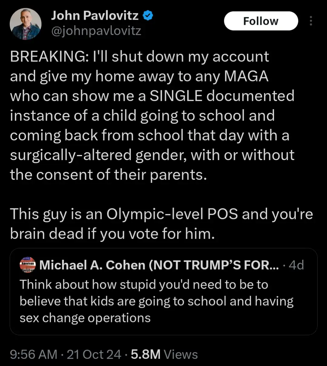 A screenshot of a Twitter post by John Pavlovitz, who challenges MAGA supporters to prove a specific, implausible claim…