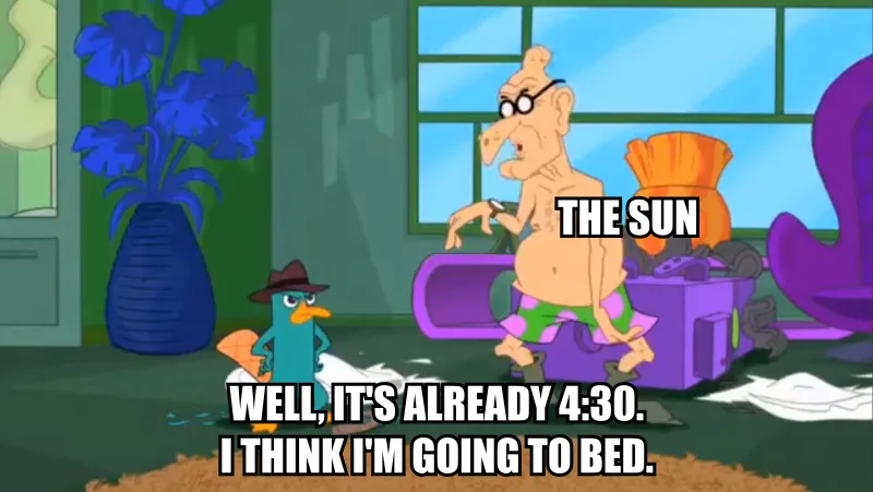 A cartoon image shows a bald, bespectacled man in green shorts sitting on a purple couch, labeled 'THE SUN'. A small blue…