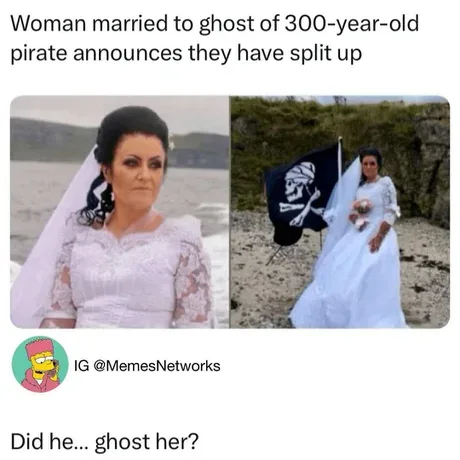 The image shows a split-screen of a woman in a white wedding dress. On the left, she stands solemnly by water with a serious…
