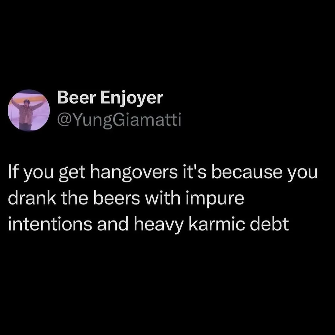 A screenshot of a tweet from a user named 'Beer Enjoys' with handle @YungGiamatti, featuring a circular profile picture of a…