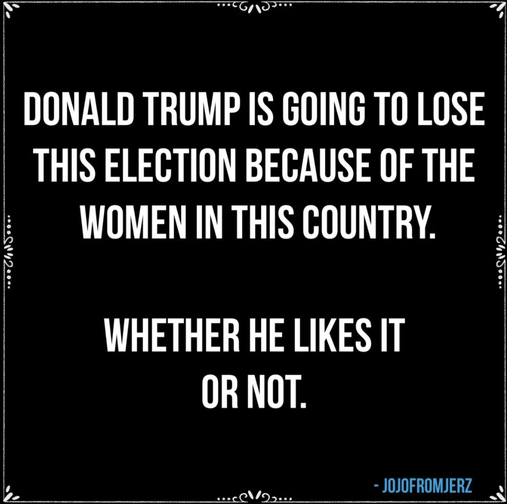 A black square image with a white decorative border contains bold white text stating 'DONALD TRUMP IS GOING TO LOSE THIS…