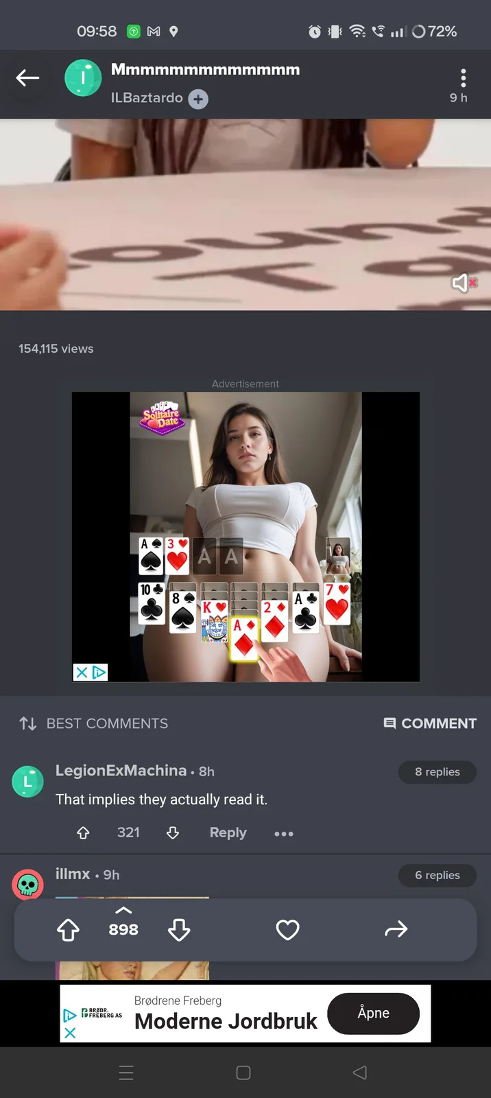 A screenshot of a TikTok video shows an advertisement for 'Solitaire Date' featuring a woman with playing cards superimposed…