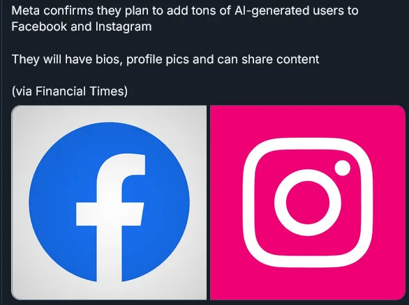 The image displays the Facebook and Instagram logos side by side against a dark background. Overlaid text announces Meta's…