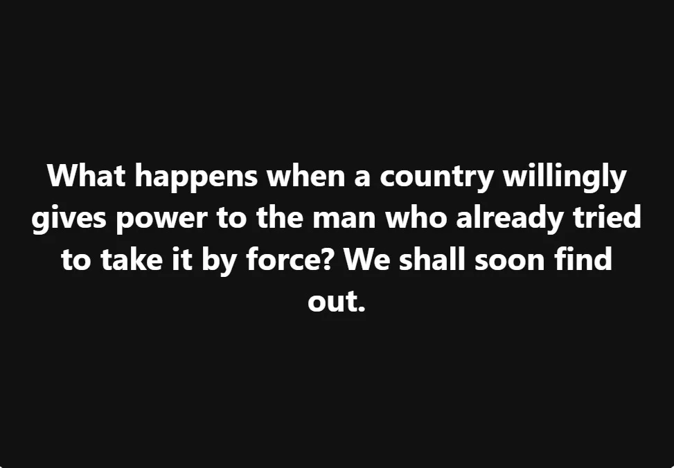 The image is a solid black background with white text centered that reads: 'What happens when a country willingly gives…