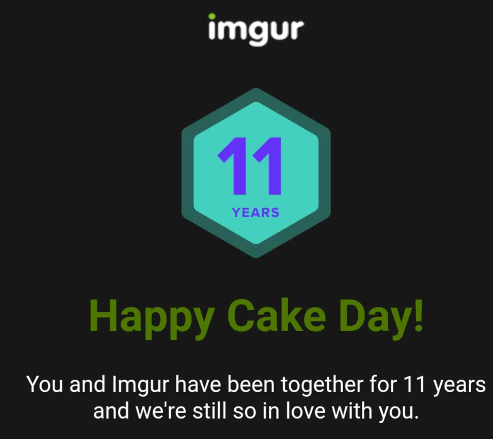 A black background image with the Imgur logo at the top. Centered is a teal hexagon with the number '11' in purple and…