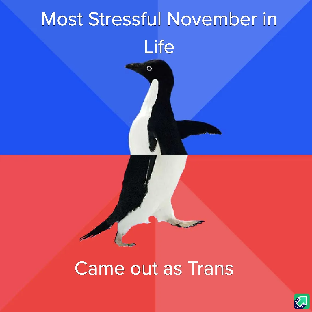 A penguin is split vertically down the middle, with the top half against a blue background and the bottom half against a red…