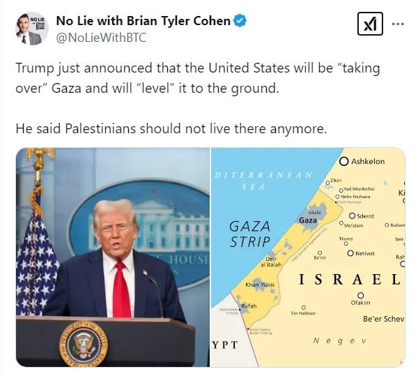 A split image shows Donald Trump speaking at a podium with the White House seal and American flag behind him, next to a map…