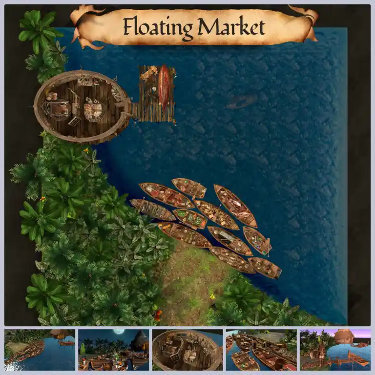 Explore the Floating Market: Free DnD and TTRPG Maps Await!