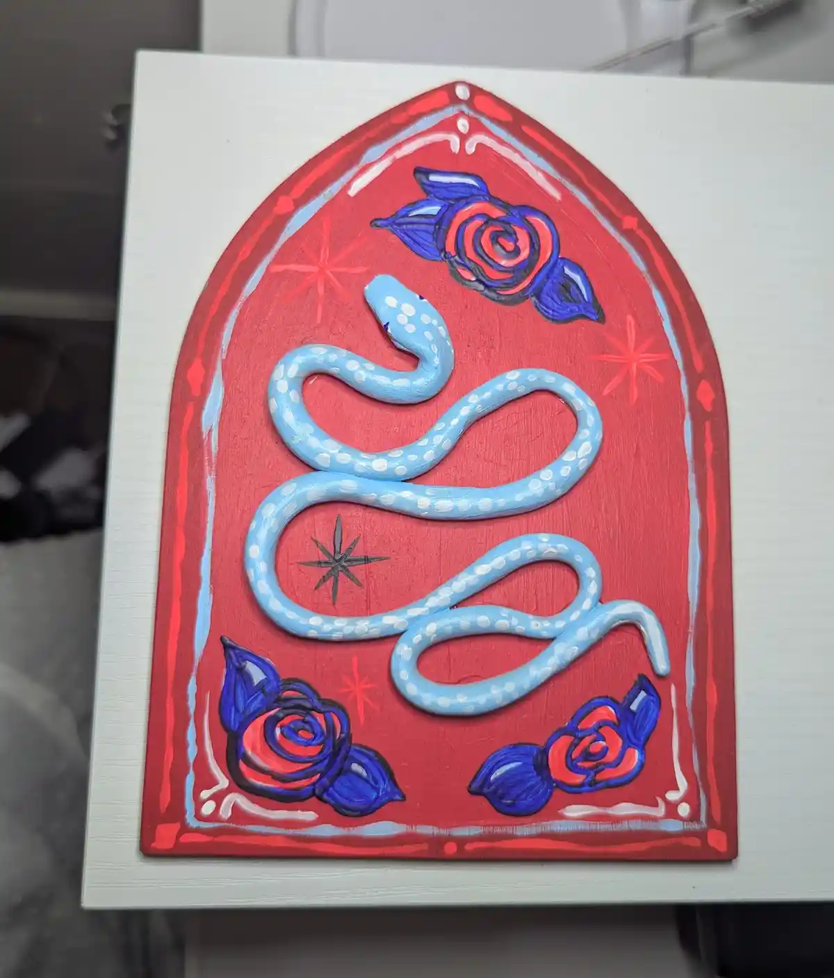Handcrafted Clay Snake Painted Plaque