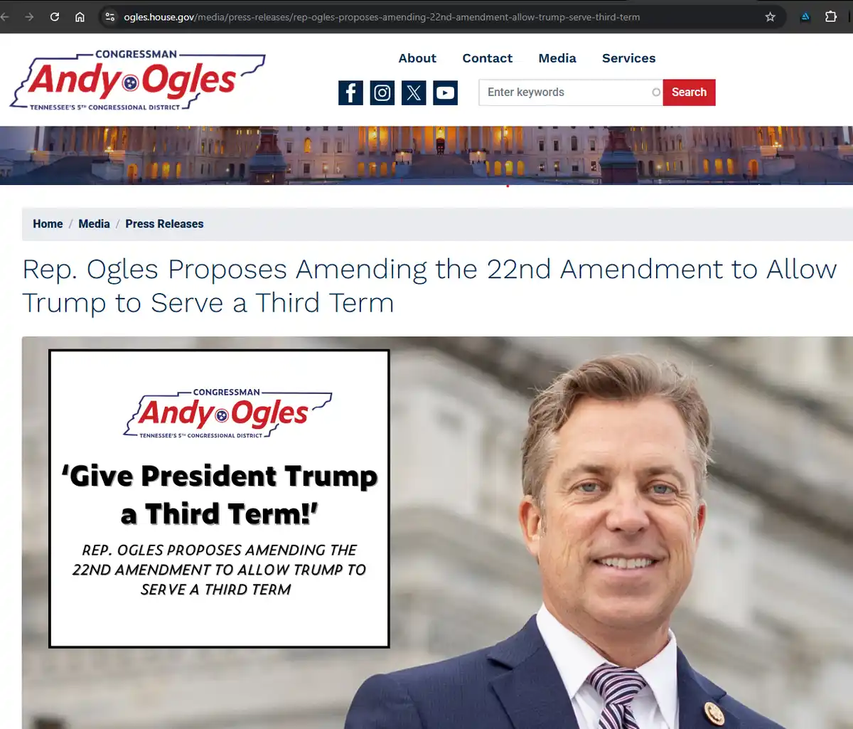 A screenshot of a press release from Congressman Andy Ogles' official website shows his photo and a graphic with the text…
