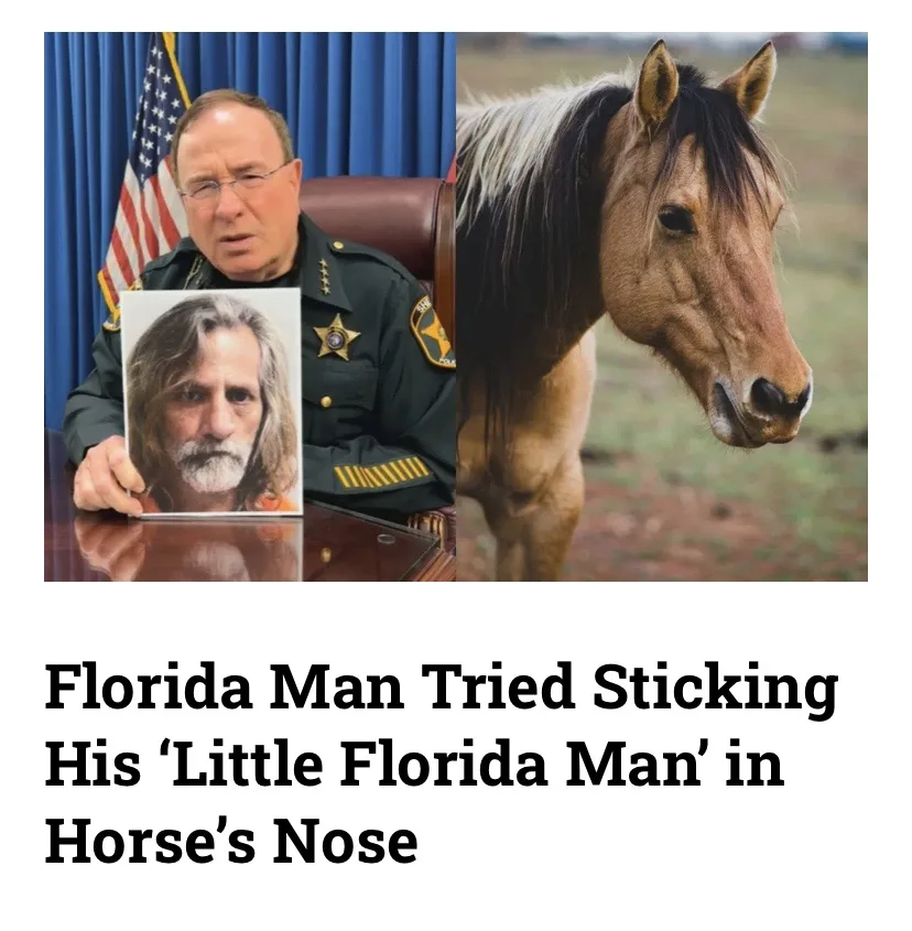 The image is split: on the left, a man in a sheriff's uniform holds a photo of a man with long hair and a beard; on the…