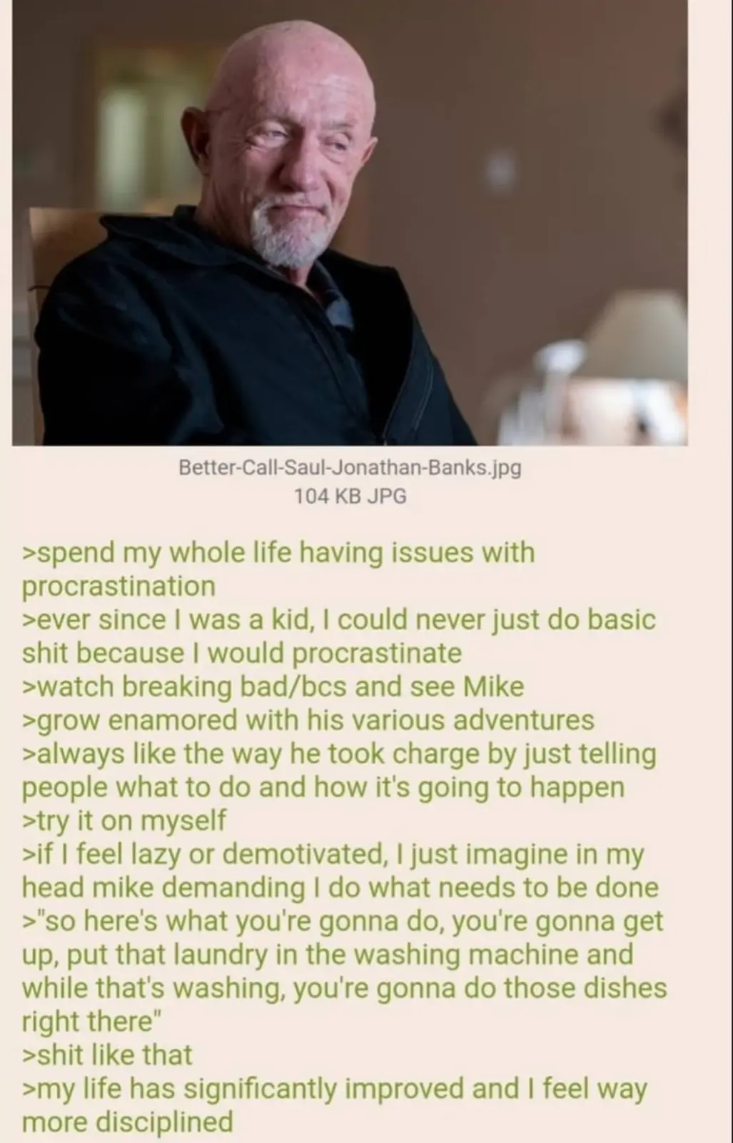 An image of actor Jonathan Banks as his character Mike Ehrmantraut from 'Better Call Saul' with a smug, self-satisfied…