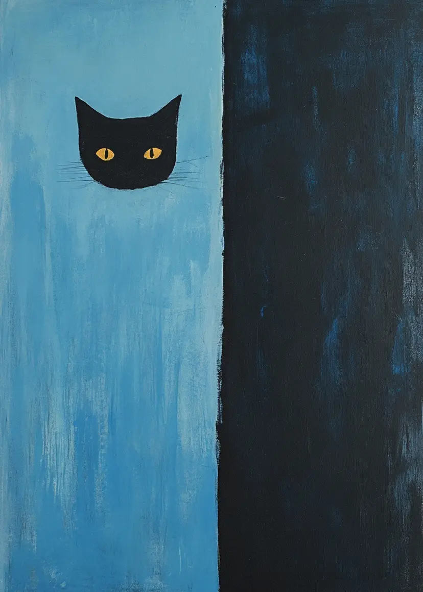 Whimsical Cat Art: A Head Resting on the Door