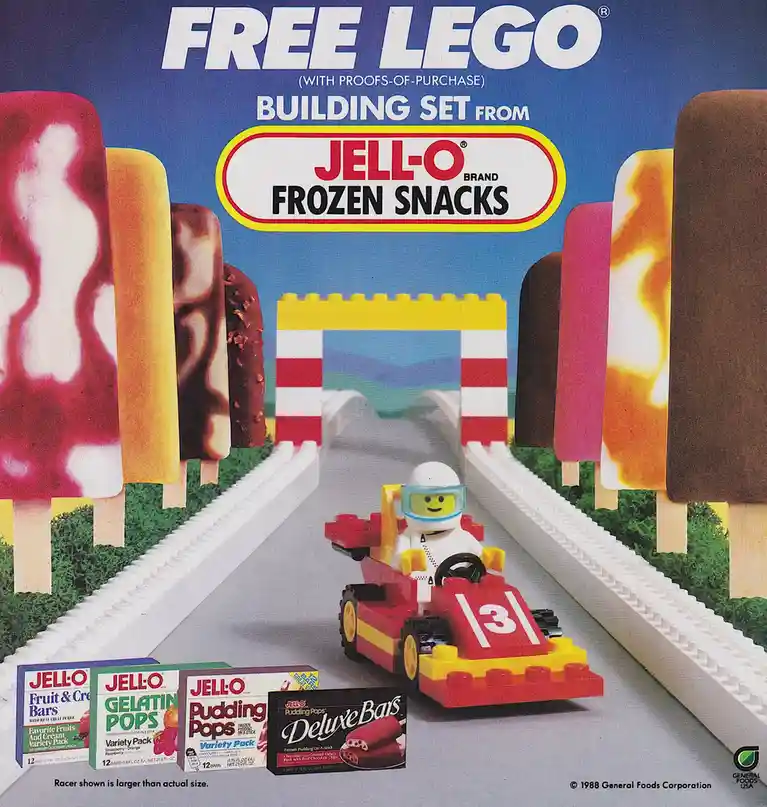 Check out this 1988 ad for a free LEGO set with Jell-O Frozen Snacks!