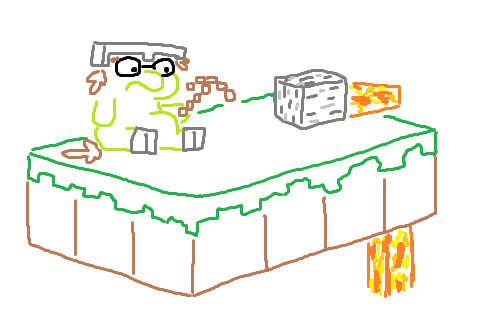 A crudely drawn cartoon figure with glasses sits at a desk, looking stressed while a block of cheese with a flame icon sits…