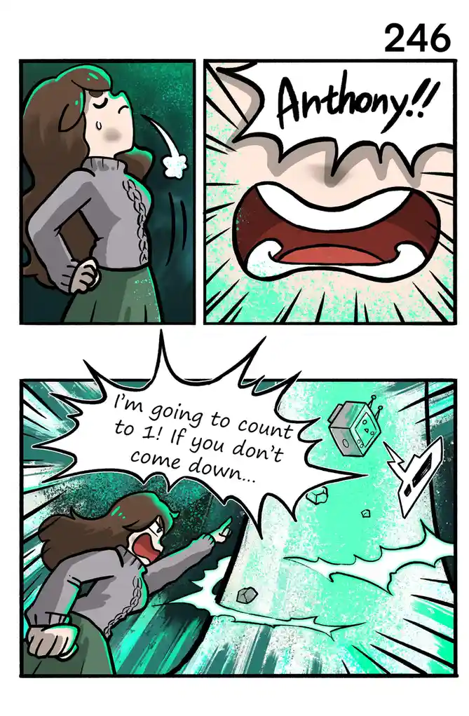 A three-panel comic shows a woman calling out 'Anthony!!' in the first panel, then screaming in the second, and finally…