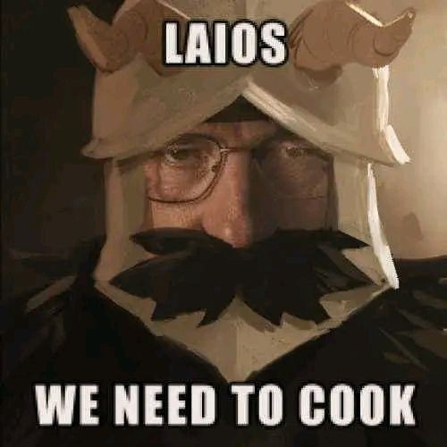 A digitally altered image of a man with glasses wearing a white horned helmet and a large black mustache, with the text…