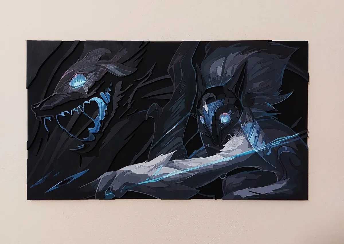 Check out my wooden wall art portrait of Kindred from League of Legends – I hope you enjoy it!