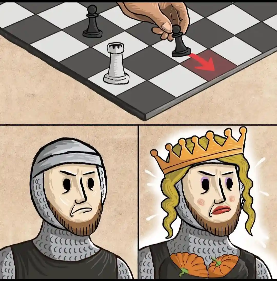 An illustrated chess scene shows a black pawn being moved to capture a white rook, with a red arrow indicating the move…