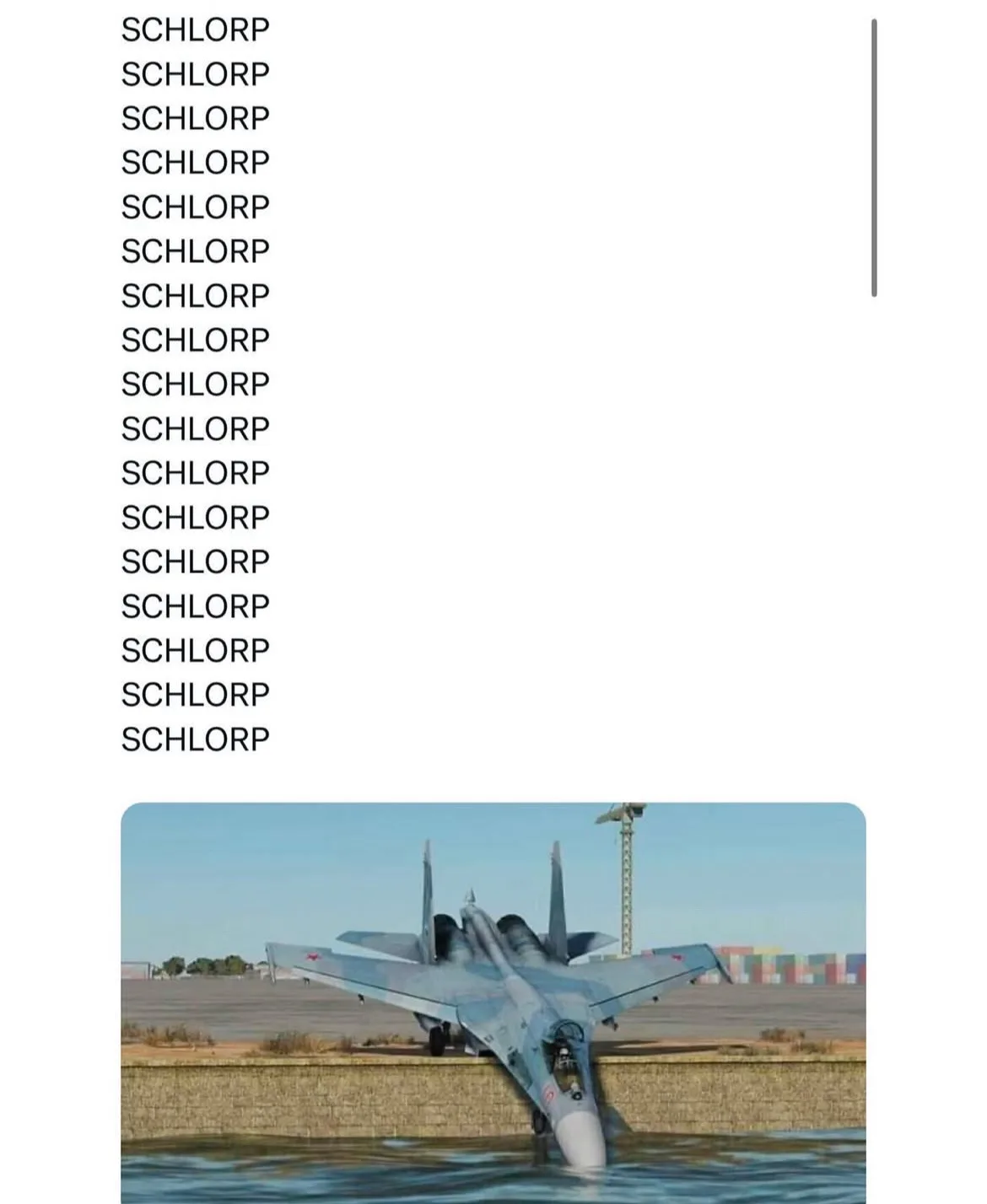 The image shows a gray fighter jet, likely a Sukhoi Su-33, with its nose pointed down into a body of water, appearing to be…