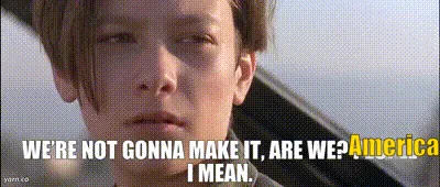 A repeating image of a young boy from the movie 'The Terminal' looking increasingly distressed, with the overlaid text…