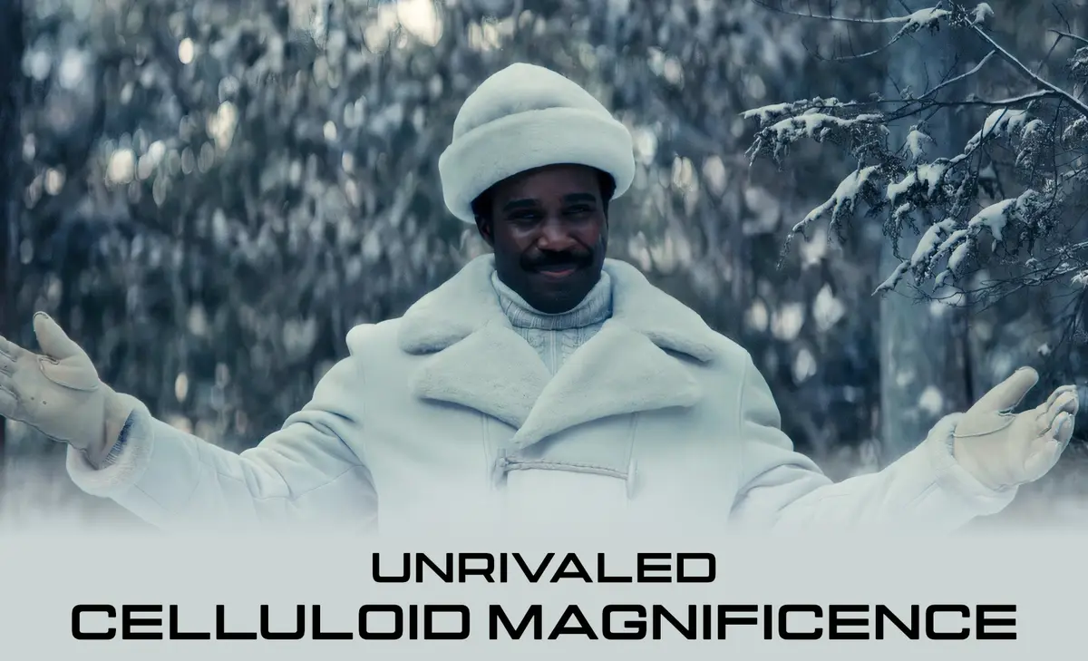 A man in a white winter coat and hat stands in a snowy forest with arms outstretched, smiling warmly. The text overlaid at…