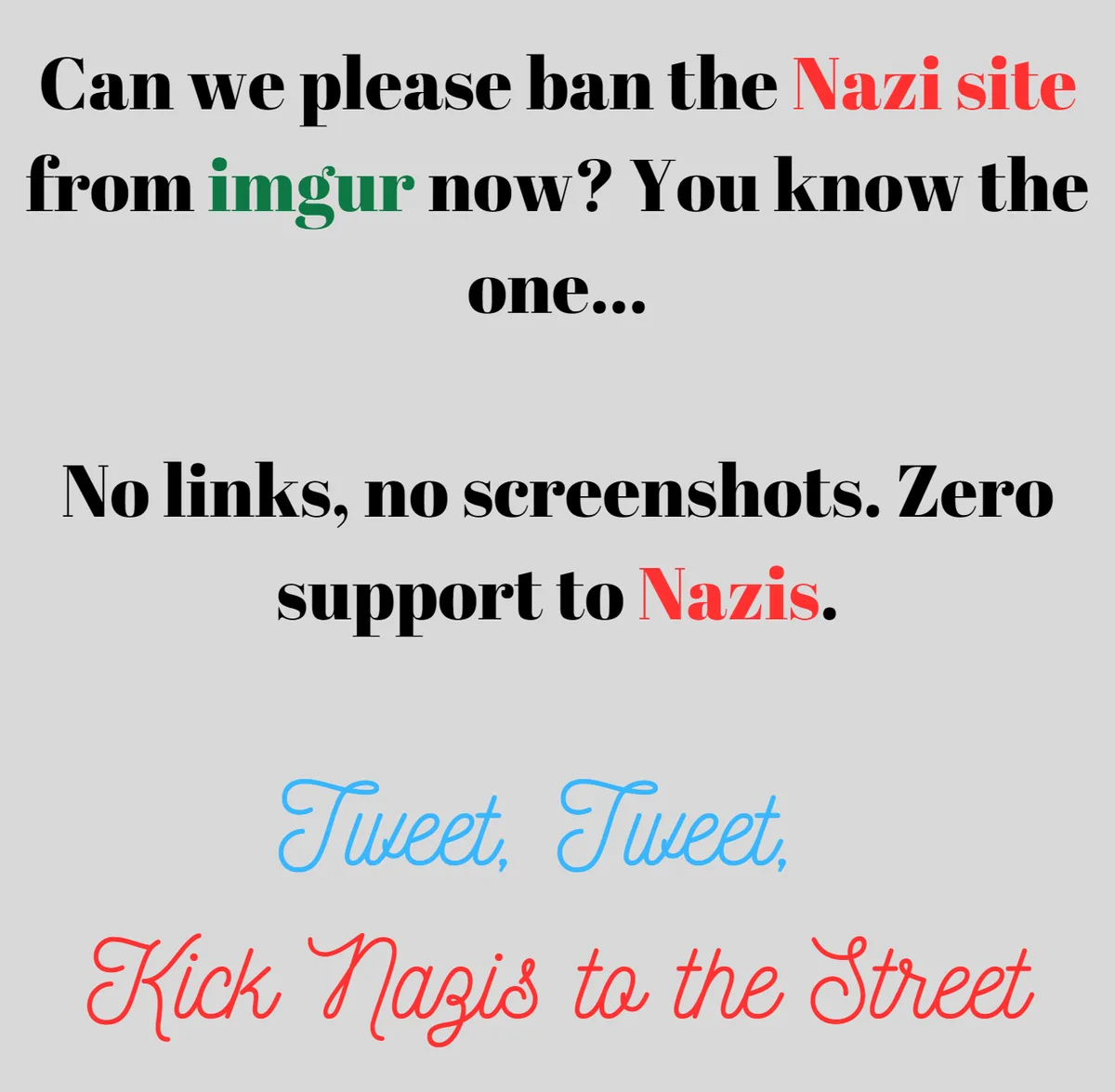 The image displays a plain gray background with overlaid text in multiple fonts and colors. The text reads: 'Can we please…