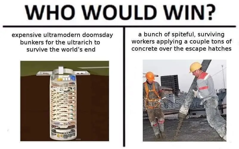 The image is split into two panels. The left panel shows a 3D rendering of a large, expensive, ultramodern underground…