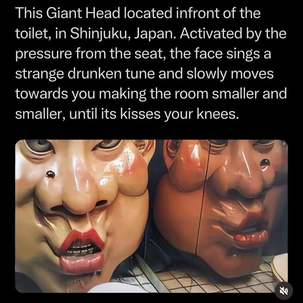 The image shows two large, grotesque, cartoonish faces with exaggerated features, glossy skin, and red lips, positioned…