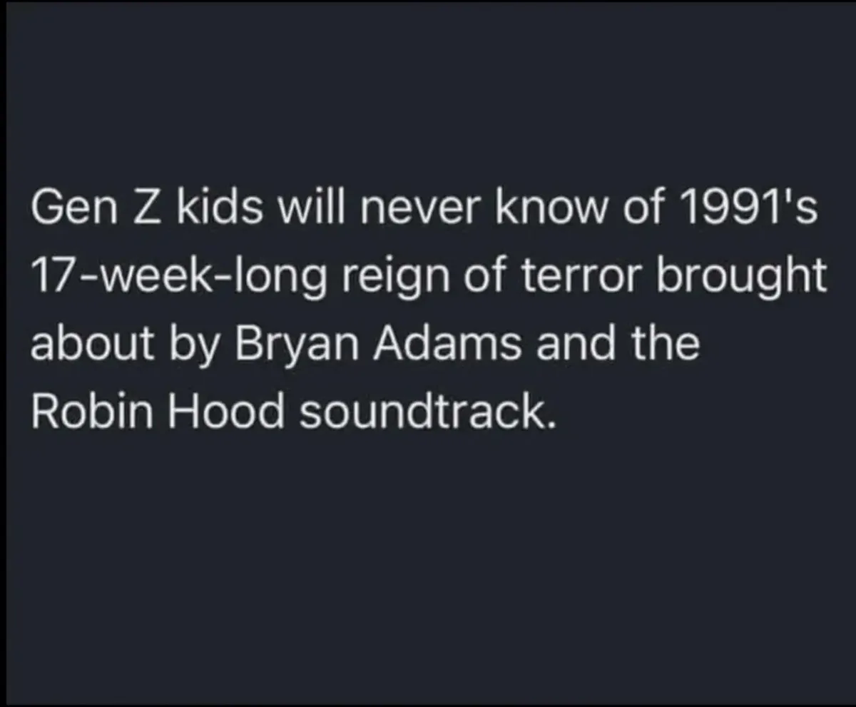 The image displays white text on a dark background, stating that Gen Z kids will never know about the 17-week-long reign of…
