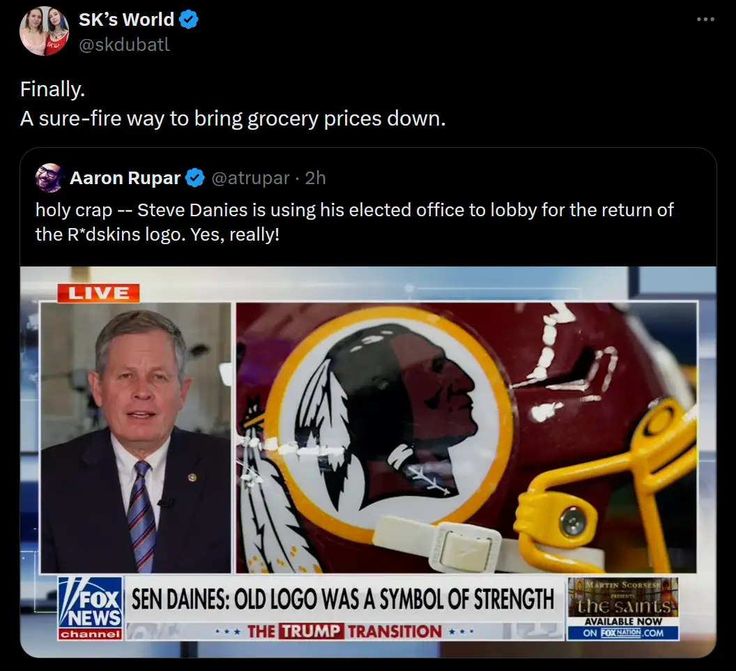 A screenshot of a Twitter thread shows a Fox News broadcast with Senator Steve Daines on the left and a close-up of the…
