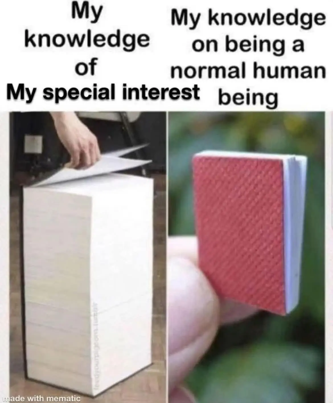 The image is split into two panels. Left: A hand pulls a single sheet from a very tall, thick stack of white paper, labeled…