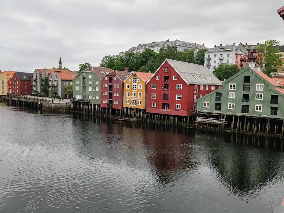 Charming Houses Along the Nidelva River in Trondheim, Norway