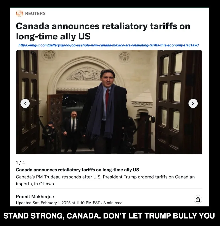A screenshot of a Reuters news article showing Canadian Prime Minister Justin Trudeau walking through a building, with the…