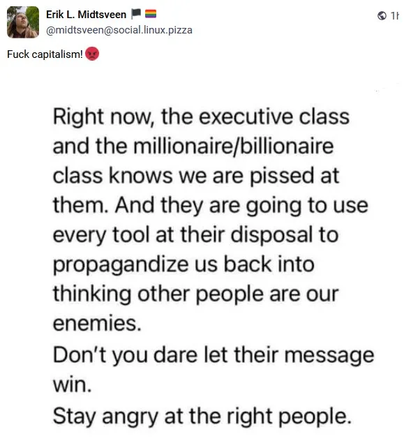 A screenshot of a tweet by Erik L. Midtsveen with a red angry face emoji, featuring a block of text that warns against…