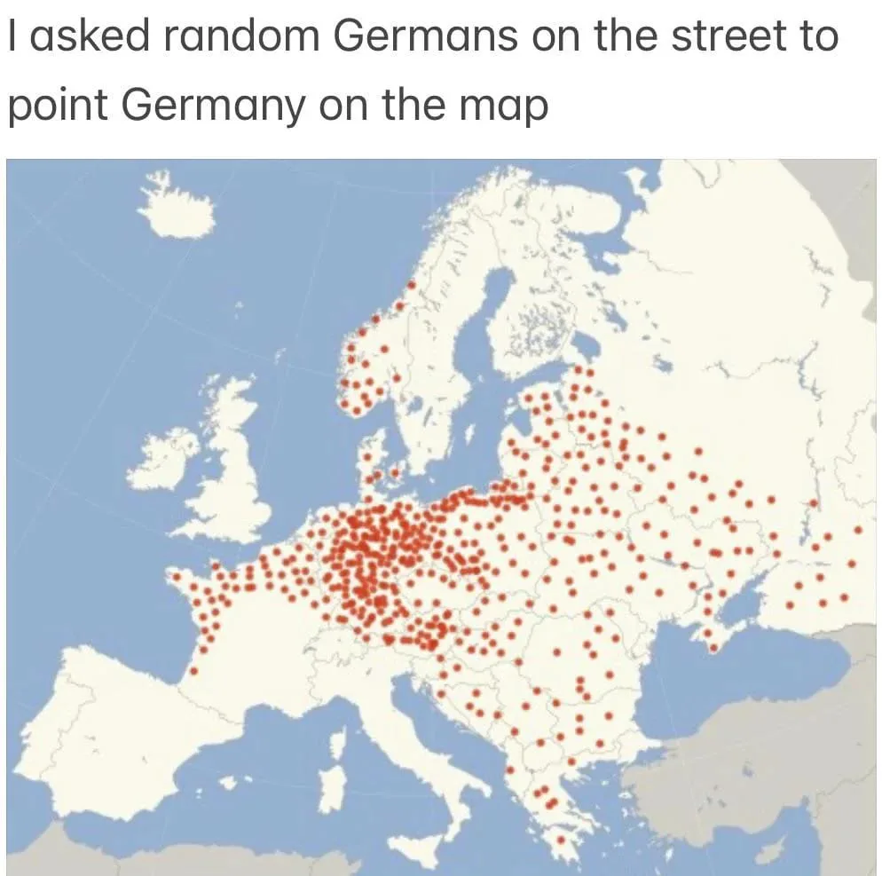 A map of Europe shows numerous red dots scattered across the continent, densely clustered over central Europe but also…