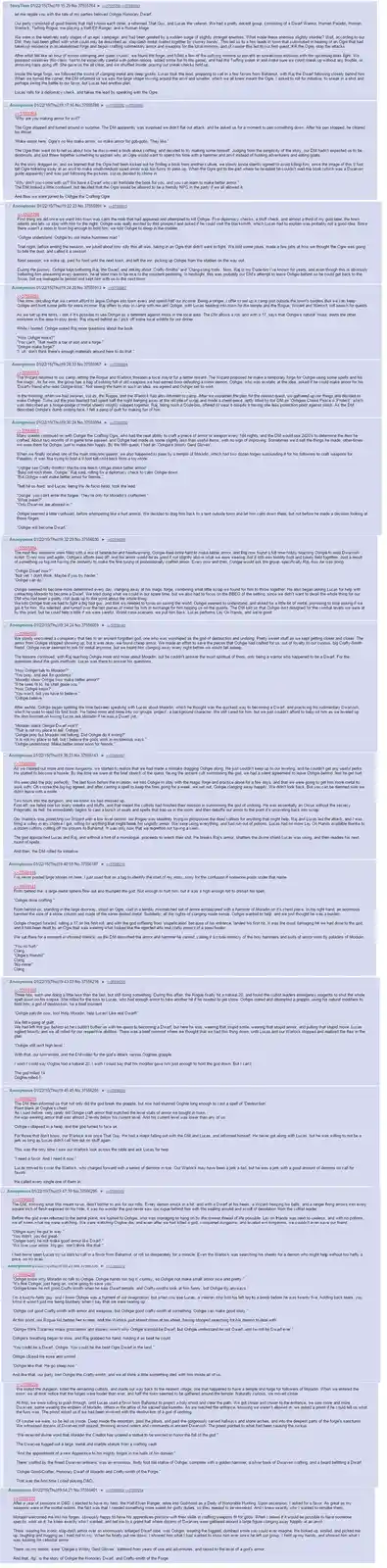 This image is a screenshot of a long-form text post from a 4chan thread, detailing a Dungeons & Dragons campaign where a…