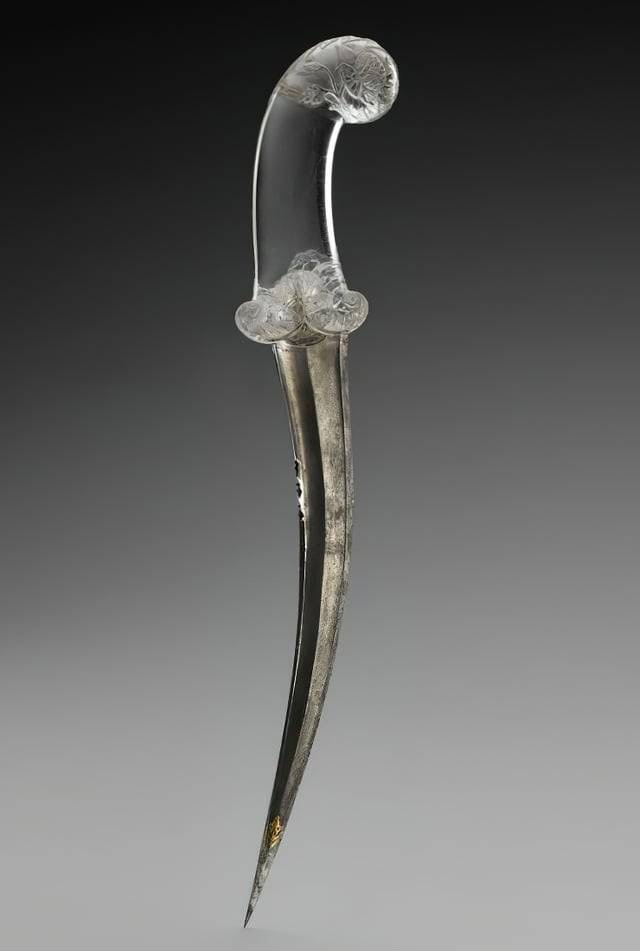 Intricate 18th Century Indian Khanjar with a Stunning Rock Crystal Hilt