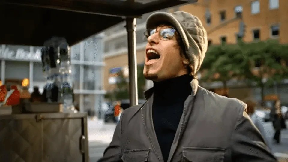 A man in a grey beanie and glasses is shown in six panels, progressively building the phrase 'I'M AN ADULT!' as he shouts…