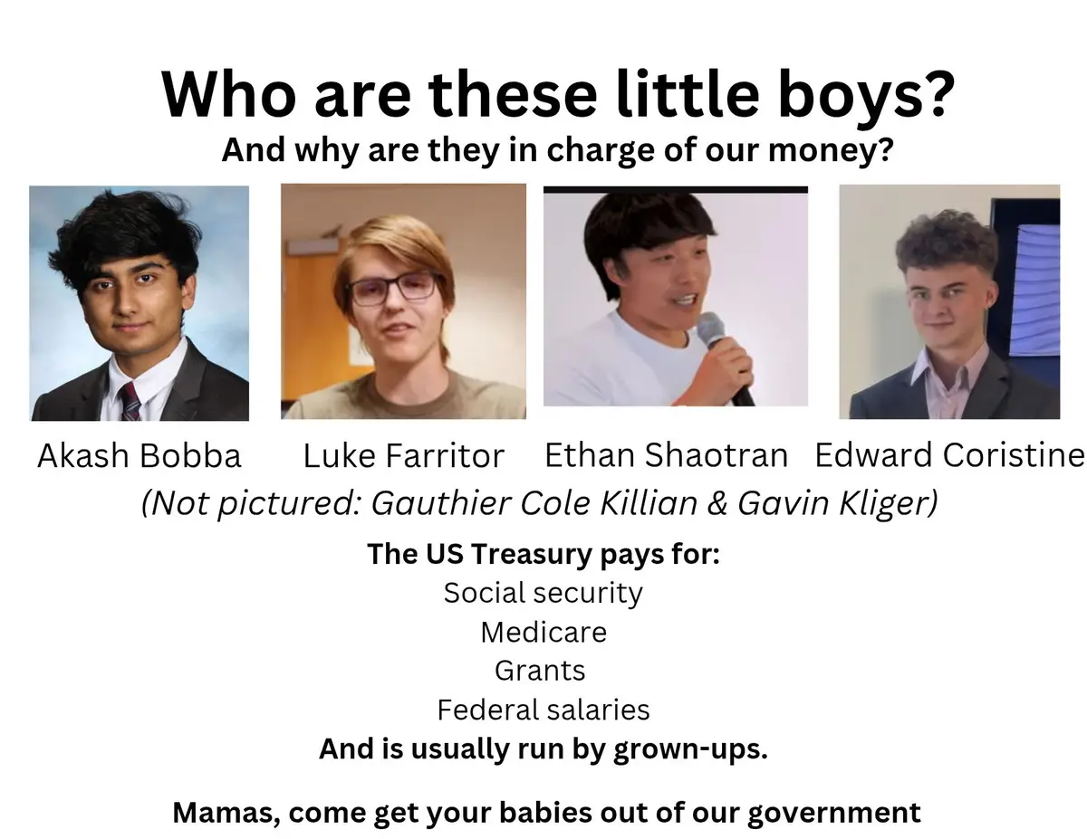 The image displays four young men in photos, labeled as 'little boys' by the overlaid text, with names underneath. The text…