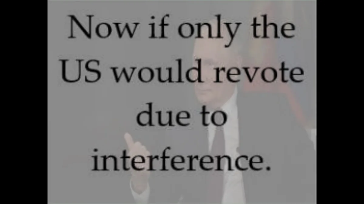 A grayscale image of Vladimir Putin pointing forward, overlaid with large black text reading 'Now if only the US would…