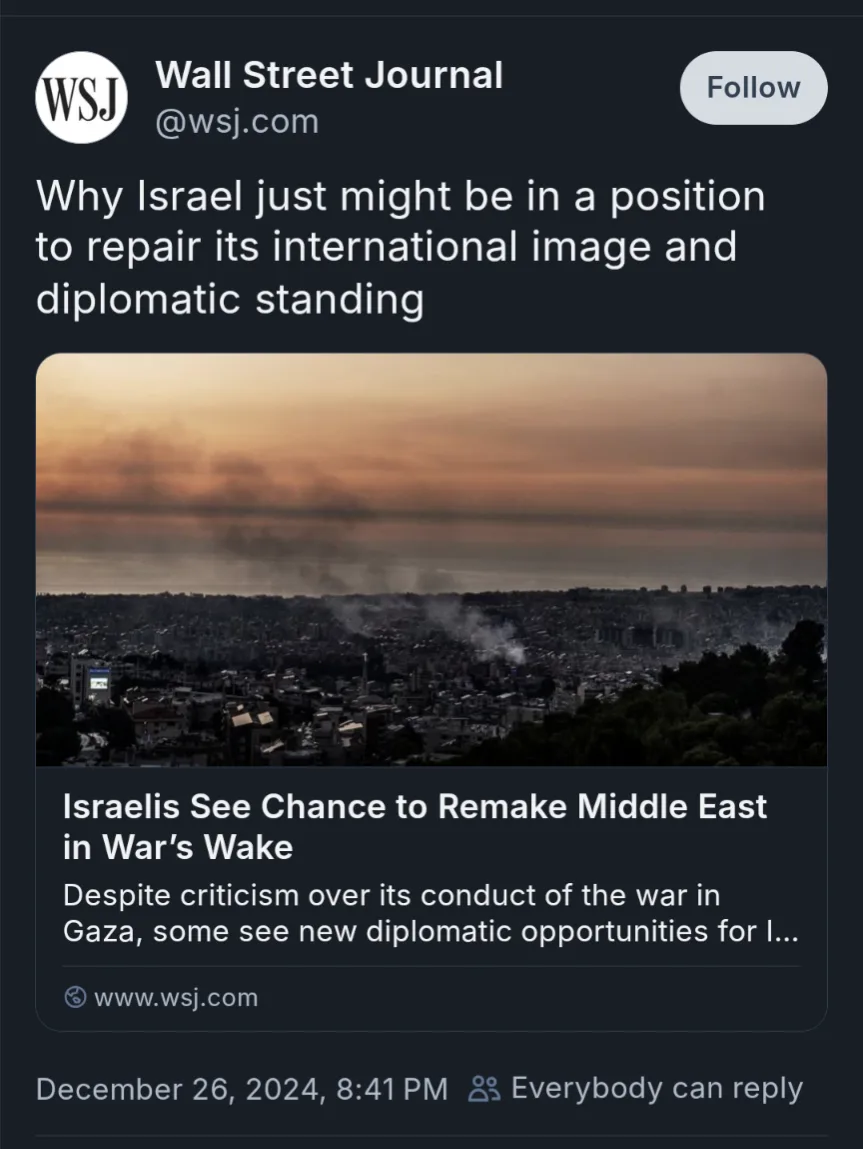 A screenshot of a Wall Street Journal tweet shows a news article with a photo of a cityscape under a smoky, orange-hued sky…