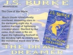 A book cover for 'The Dragon Dreamer' by J.S. Burke, featuring a stylized dragon silhouette against a stormy sky with…